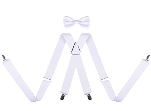 Pre tied white bow tie and suspenders for men bowtie su…