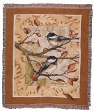 Autumn Leaves Chickadee Deluxe Woven Tapestry Throw Blanket