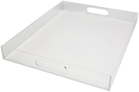 Acrylic Spill-proof rectangle breakfast, lunch, dinner, food, tea, coffee, party serving tray &amp; decorative display with handles – Clear