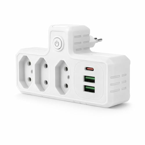 Extensão Tomada,Régua Tomadas, Régua de Energia,Adaptador Tomadaa,Filtro de Linha,Adptador, 3 Tomadas,2 Interfaces USB,1 Porta USB Tipo-C - Qualidade Super Premium