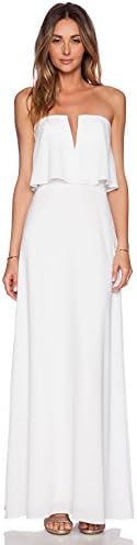 bmjlsport Women's Casual V Neck Off The Shoulder Ruffle Maxi Dress White