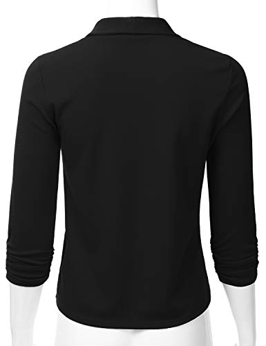 EIMIN Women's Lightweight Stretch 3/4 Sleeve Blazer Open Front Jacket Black L