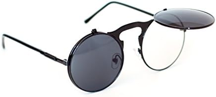 Vintage Steampunk Designer Metal Retro Sunglasses Round (Black Frame, Gray Lens)