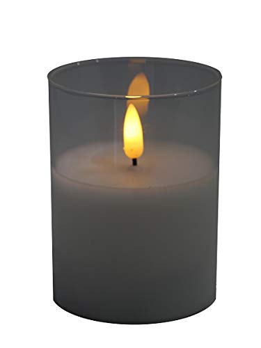 Elegant LED candle in glass, timer, realistic flickering, novel design (white, height: 10 cm, diameter: 7.5 cm