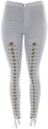 Roma Concept - Women's Front Lace Up Highwaist Pant - White