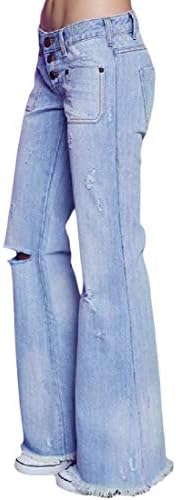 Sweatwater Women's Low Waist Faded Cut Off Distressed Relaxed Bootcut Denim Jeans