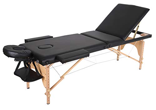 Portable Folding Massage Table, Chair Bed Facial SPA Tattoo Bed with Free Carry Case (Black-Three Folds)