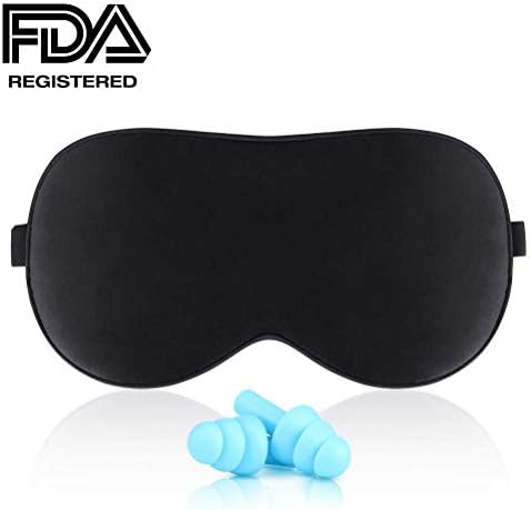 Sleep Mask Super Smooth Comfortable Eye Mask with Adjustable Straps Super Soft Skin-Friendly Pure Cotton Filled Blindfold with Ear Plugs Great for Travel, Shift Work & Meditation
