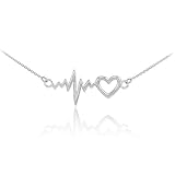 925 Sterling Silver Lifeline Pulse Heartbeat Charm Open Heart Pendant Necklace