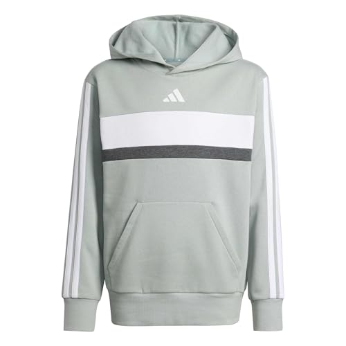 Unisex Kids Seasonal Essentials TIBERIO 3 Stripes Fleece Hoodie, Wonder Sage/White/Dark Grey Heather, 11-12 Years