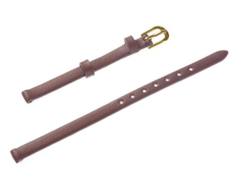Uyoung 6mm Women's Brown Genuine Leather Golden Clasp Thin Watch Band