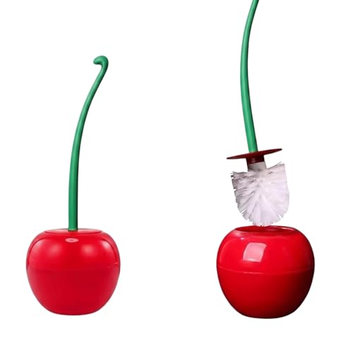 Toilet Brush with Fruit Shaped Holder (Cherry) – Decorative Freestanding Bathroom WC Brush Set – Apple & Cherry Design Toilet Cleaner