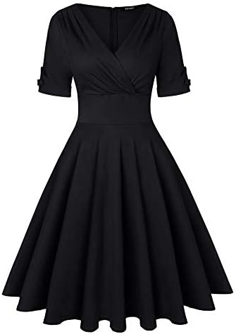 LEORAY Women's 1950s Vintage Deep V Neck Half Sleeve Retro Cocktail Swing Tea Dress