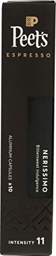 PEET’S COFFEE, DARK ROAST ESPRESSO CAPSULES, COMPATIBLE WITH NESPRESSO ORIGINAL MACHINE, 100% ARABICA COFFEE – NERISSIMO INTENSITY 11, 10 COUNT (1 BOX OF 10 ESPRESSO CAPSULES)