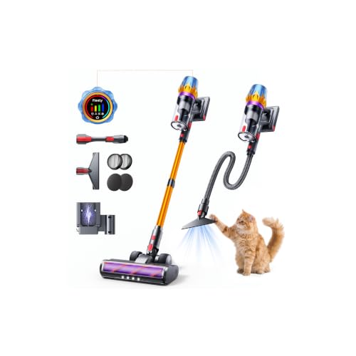Fieety Akku Staubsauger 55KPa/650W/80Min, 1,8L Staubsauger Kabellos mit Automatikmodus, 1,5M Schlauch, Wandladestation, Duftfunktion, Ultraleise für Tierhaare/T