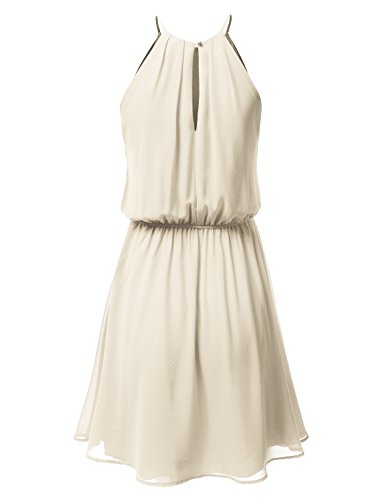 DRESSIS Womens Double Layered Chiffon Mini Tank Dress Taupe M - Thumbnail 2