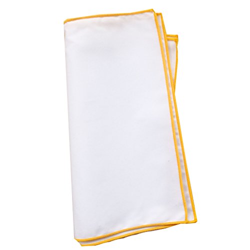 3-Pk Mens Cotton White Pocket Square with Color Border(10 Colors)