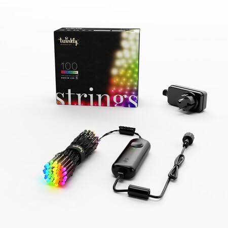 Twinkly Strings 100 LED RGB+ Weiß, LED-Lichterkette, Smarte LEDs für den Innen- und Außenbereich, Kompatibel mit Alexa und Google Home, IP44, App-Steuerung, Schwarzes Kabel, 8m