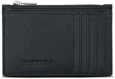 KANVASA Card Holder Men's Leather Black"Sleek" - Card Case with Coin Pocket Made of Cowhide - Wallet Small Women’s Genuine Leather - Unisex Purse with RFID Blocking, 5 Card Slots & Zip Compartment