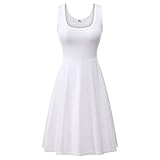 Herou Women Summer Beach Casual Flared Midi Tank Dress (Medium, White)