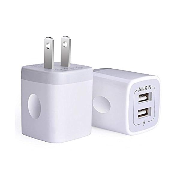 USB Wall Charger, Charger Adapter, AILKIN 2-Pack 2.1A Dual Port Quick Charger Plug Cube for iPhone 14 13 12 11 Pro Max…