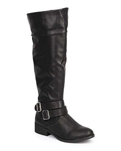 Qupid DC06 Women Leatherette Knee High Shearling Foldover Motorcycle Boot - Black (Size: 7.0) Qupid DC06 Women Leatherette Knee High Shearling Foldover Motorcycle Boot - Black (Size: 7.0)