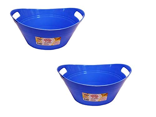Oval plastic storage tubs with handle - Small size: (12.8" x 9" x 6.3") - beverage and ice bin (Blue Pack of 2) - Thumbnail 2