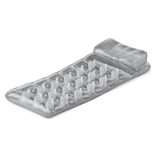 58894EU - Materassino Gonfiabile Mare 18 Buchi con Cuscino, Vinile,Grigio, 188x71 cm
