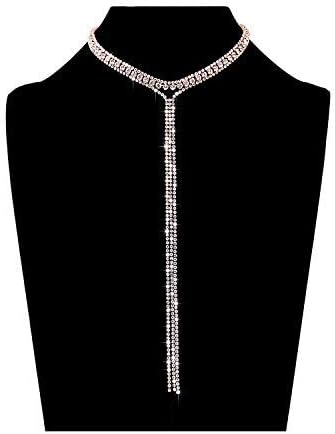 LIAO Jewelry 3 Row Rhinestone Choker Necklace Crystal Tassel Wide Collar Necklaces Gothic Diamond Charms for Women Girls