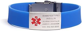Free Engraving-Stainless Steel Tag With Silicone Rubber Sport Medical Alert Bracelet Adjustable Size