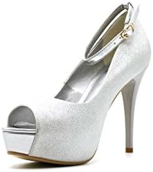 Shoebox Kicks Open-Toe Slingback Stack Heels (8, Silver)