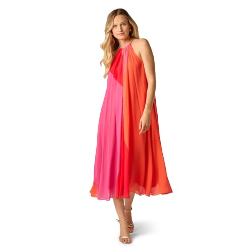Adrianna Papell Womens Color Block Chiffon Dress, Red Multi, 6