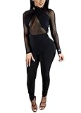 Biz Simple Womens Sheer Mesh See Through Bandage Long Pants Jumpsuit Rompers
