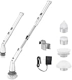 Homitt Electric Spin Scrubber Cordless Shower Scrubber Built-in 2 LG Batteries, 360 Power Bathroom Scrubber with 4 Replaceable Cleaning Brush Head and Adjustable Extension Handle for Tub, Tile, Floor
