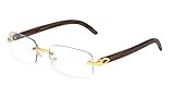 Dapper Rimless Rectangular Metal & Wood Eyeglasses / Clear Lens Sunglasses - Frames (Gold & Cherry Wood, Clear)