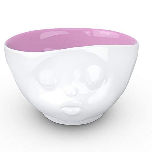 FIFTYEIGHT PRODUCTS TASSEN Porcelain Bowl, Kissing Face Edition, 16 oz. White Outside, Berry Color Inside