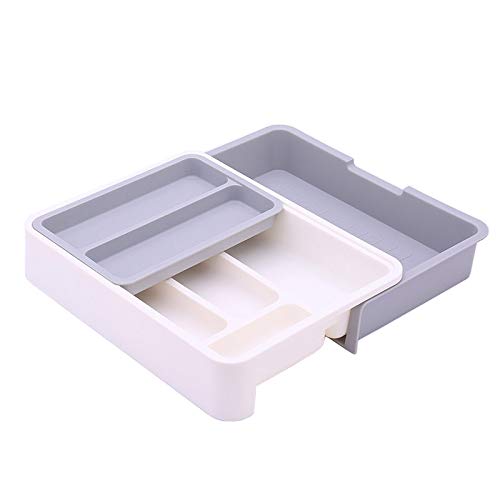 Flatware Utensil Drawer Organizer,Expandable Cutlery Drawer Trays for Silverware, Serving Utensils, Multi-Purpose Storage for Kitchen, Office, Bathroom Supplies (Grey)