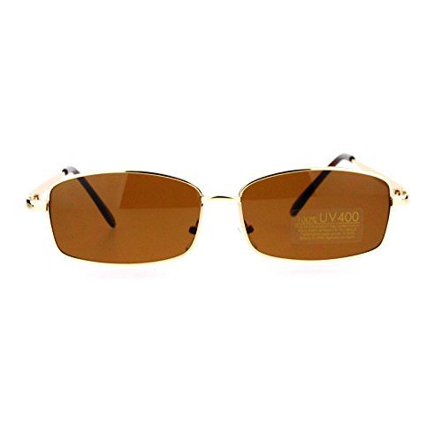 Oval Rectangular Sunglasses Unisex Classic Thin Metal Frame UV 400 Gold