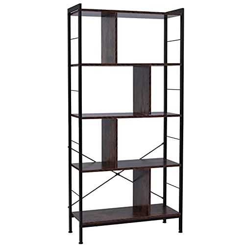 Study Space Storage Racks HYZX Rustic Brown 4 Tier Industrial Bookshelf, Floor Standing Storage ...