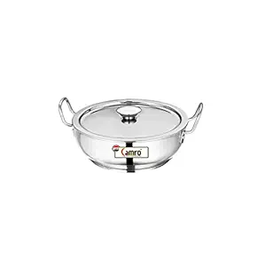 CAMRO Stainless Steel Kadhai (1.2 litres, 11 No) Induction Bottom with Lid | Versatile Cooking Utensil | Gas Stove Compatible | 15+Years of Innovation and Quality