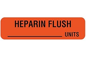 UAL United Ad Label Anesthesia Labels HEPARIN Flush, 1-1/4" x 5/16", Permanent Paper Label, Fluorescent Red, One Roll of 760 Labels