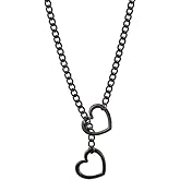Q&D&S Heart O-ring Slip Chain Necklace For Women,Adjustable Punk Rock Stainless Steel Y-Necklace for Ladies,Handmade Gothic Cuban Choker Necklace Jewelry Gifts