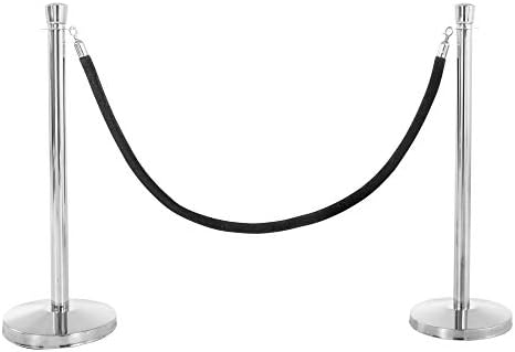 US Weight Premier Chrome Post and Black Rope Crowd Control Stanchions