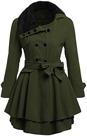 Zarachielly Women's Wool Coat Fur Trim Hooded Parka Jacket Pea-Coats