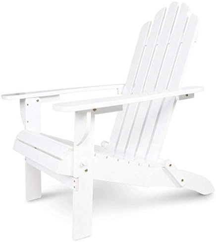 KuHouse Wood Adirondack Chair Foldable Outdoor Construction For Patio Deck Garden Furniture (White)