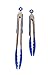 Premium Stainless Steel Silicone Kitchen Tongs 2 Piece Set - 12 inch Barbecue (BBQ) Tongs and 9 inch Salad Tongs - Blue