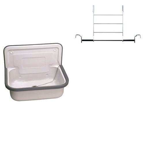 Stahl Ausgussbecken 50 Cm Weiss/Grau + Klapprost Fuer Stahl Ausgussbecken