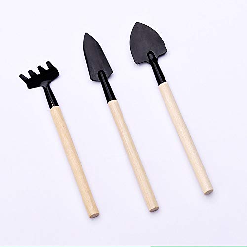 ENERTAI Garden Tools Set of Three Small Spade Rake Plants Potted Flowers Manual Mini Wooden Handle Garden Farming