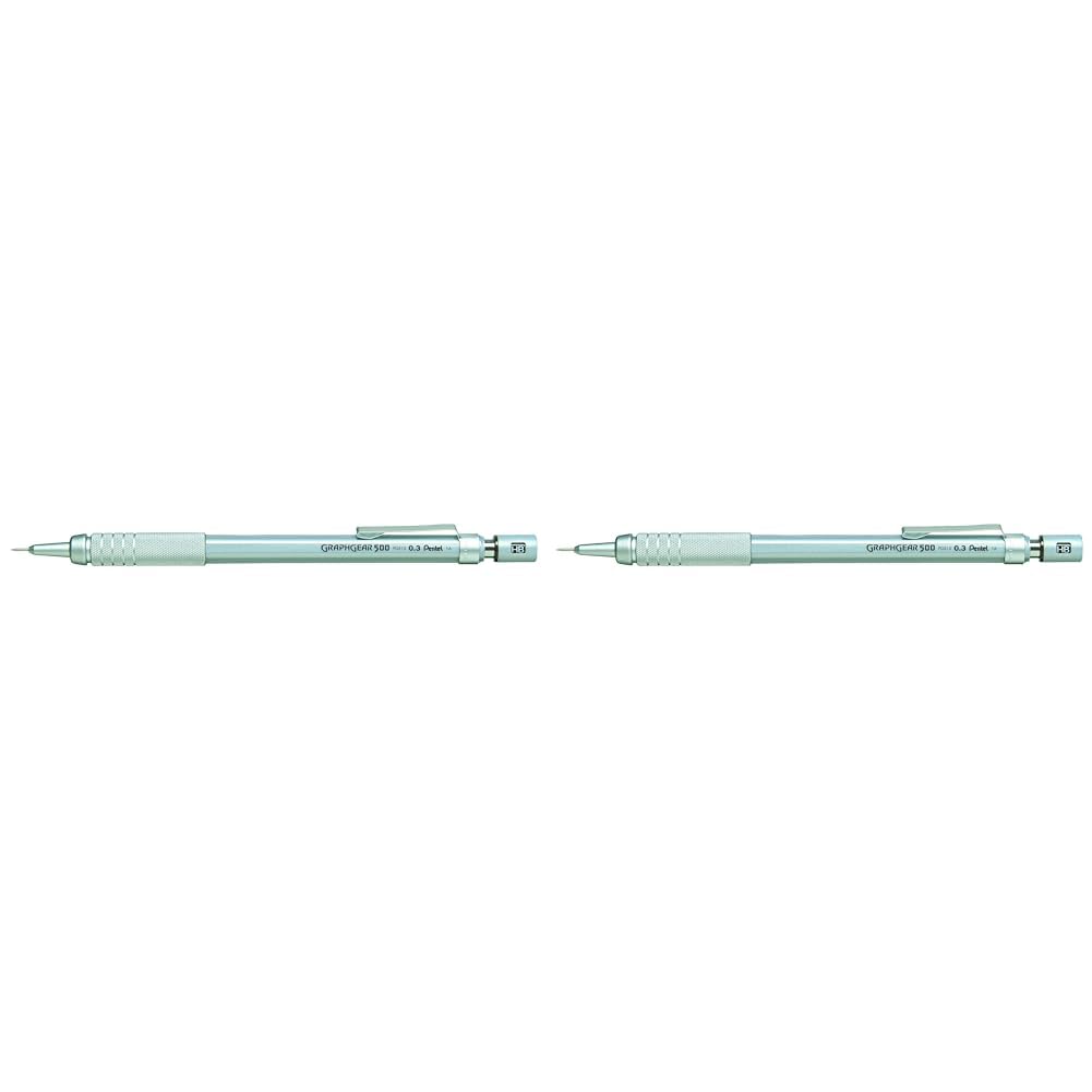 Pentel 0.3 mm Graphgear 500 Mechanical Pencil, PG513-E, Silver (Pack of 2)
