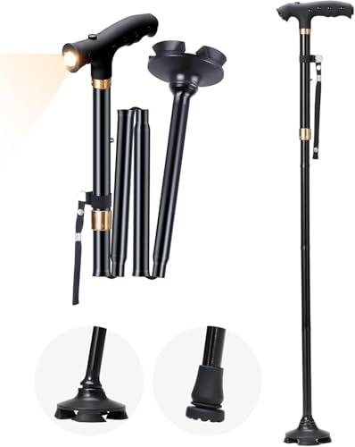 Sinocare Walking Sticks Extendable Men Women Older | Aluminium Walking Stick Lightweight Extendable (83-95 cm) Swivel Base 360° Non-Slip Capacity 113 kg Trekking Black